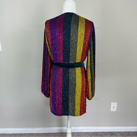 NWT RETROFETE GABRIELLE SEQUIN ROBE DRESS MULTI STRIPE SIZE SMALL - Picture 13 of 16